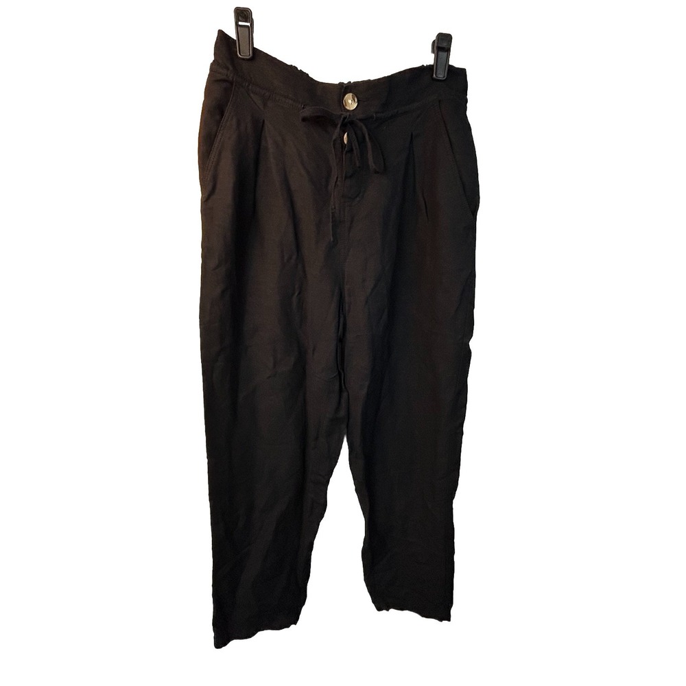 Loft Beach Linen Crop Pants Women Small Black Straight Leg‎ Grunge Resort wear
